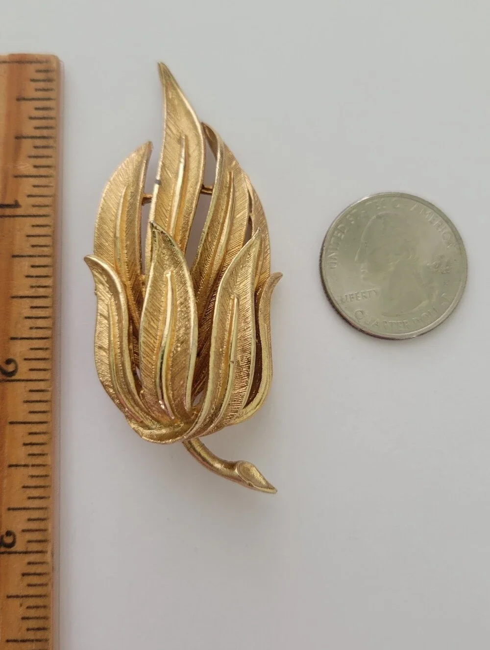 Vintage Signed Coro Fern Leaf Brooch Pin Gold Tone MCM Statement Feminine